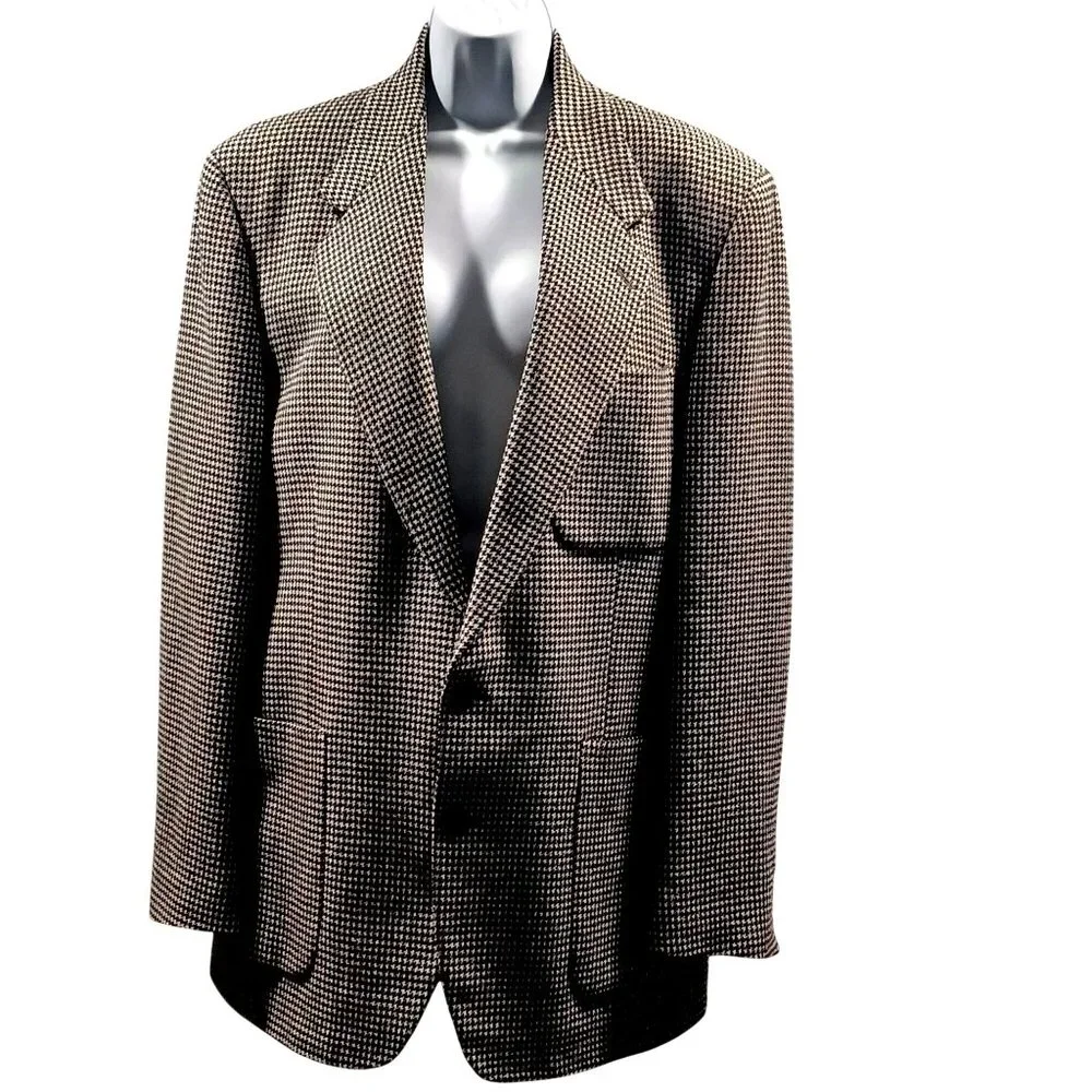 VTG Linett LMT Wool Blazer Dark Academia Poetcore Houndstooth Jacket Mens SZ 44